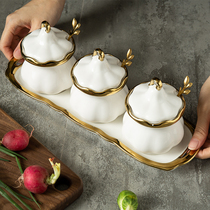 Nordic Phnom Penh ceramic light luxury court style Sugar cans Salt cans Seasoning cans Seasoning bottles Seasoning with spoons Flower fruit tea cans