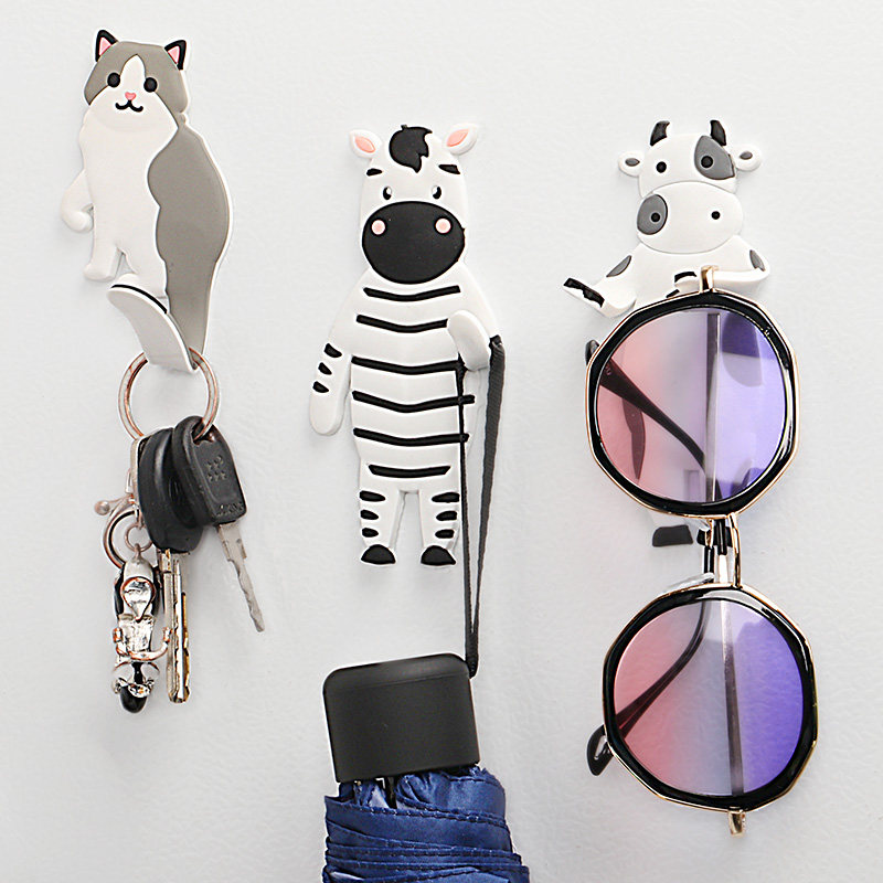 Free punch cute animal bonding strong indentation decoration keyhook hook bracket glass panel refrigerator paste