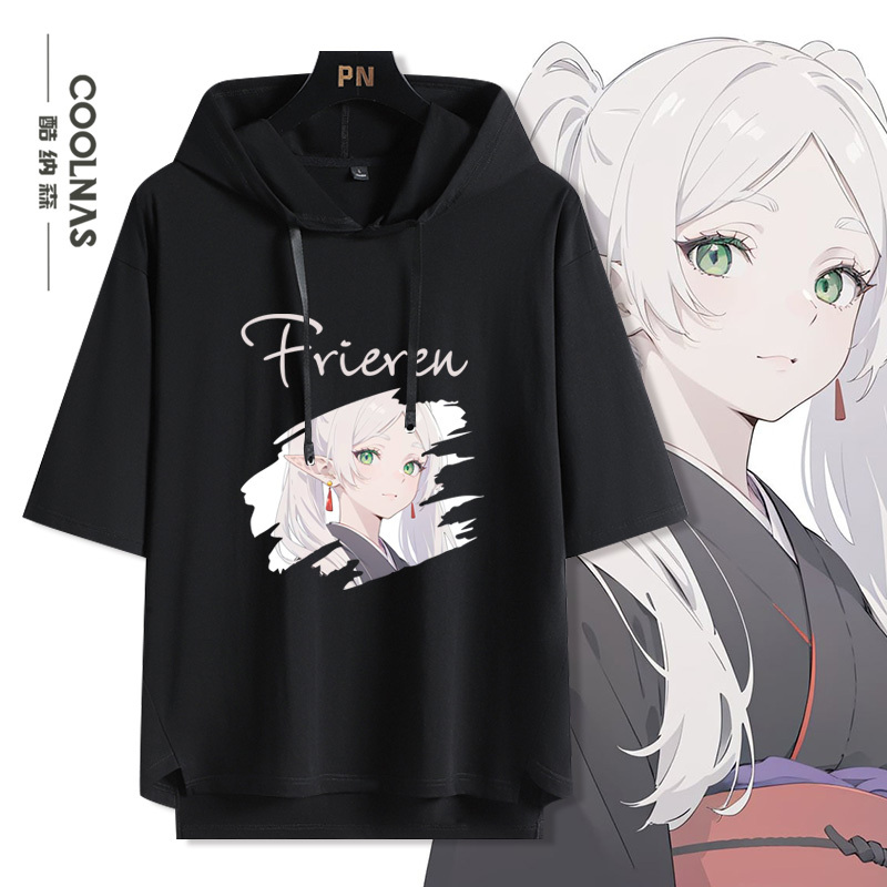 Furilien Anime Filen the Brave Japanese-Style Merchandise Hooded Short-Sleeve T-Shirt Summer Two-Dimensional Half-Sleeve Trendy