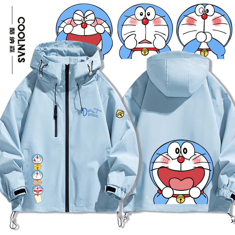 Doraemon Tinkerbell Robot Cat Anime Peripheral Hooded Jacket for Boys and Girls Spring and Autumn Outerwear Windbreaker