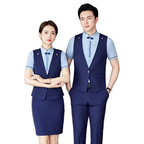 Waiter work clothes short-sleeved catering hotel tea house Chinese restaurant front desk vest suit men and women same style work clothes trendy