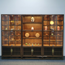 Elm Wood Dorpao Penthouse Glass With Light Show Cabinet Tea Display Cabinet Modern Tea Cake Collection Antique Purple Sand Pot show Show