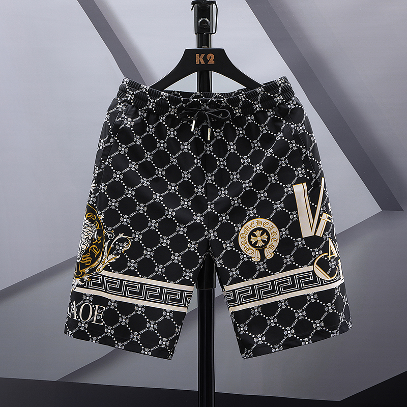 Summer Casual Shorts for Men, Trendy Milk Silk Positioning Print, Cool, Stretchy, Breathable, Elastic Waist, Five-Point Shorts for Men