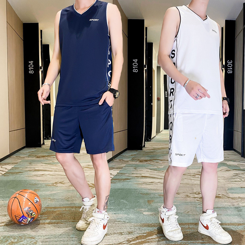 Running Suit for Men, Summer Ice Silk Thin Sleeveless Quick-Drying Basketball Vest Shorts Sportswear Sportswear Running Suit for Men, Summer Ice Silk Thin Sleeveless Quick-Drying Basketball Vest Shorts Sportswear Sportswear