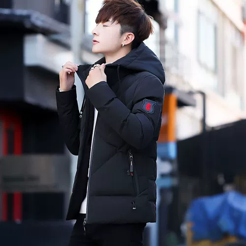 Короткий пуховик с пухом, мужская трендовая куртка, увеличенная толщина, облегающий крой