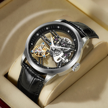 Switzerlands Top Brand Designer Tourbillon Watch Men Fully Automatic Mechanical Watch Bifacial Hollowed-out Black Tech Men Watch