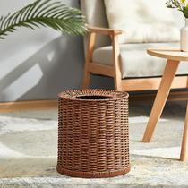 Rattan trash can double-layer bed and breakfast living room household bathroom without lid bedroom high-end retro paper basket new Chinese style