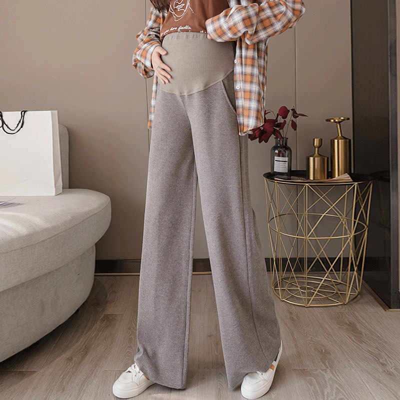 maternity pants wide leg pants outer wear spring straight knitted loose elongated hanging belly tall extra long pants