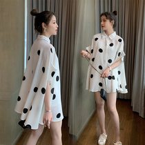 Loose pregnancy shirt long doll shirt summer pregnant women Summer chiffon shirt pregnant woman summer thin short sleeve