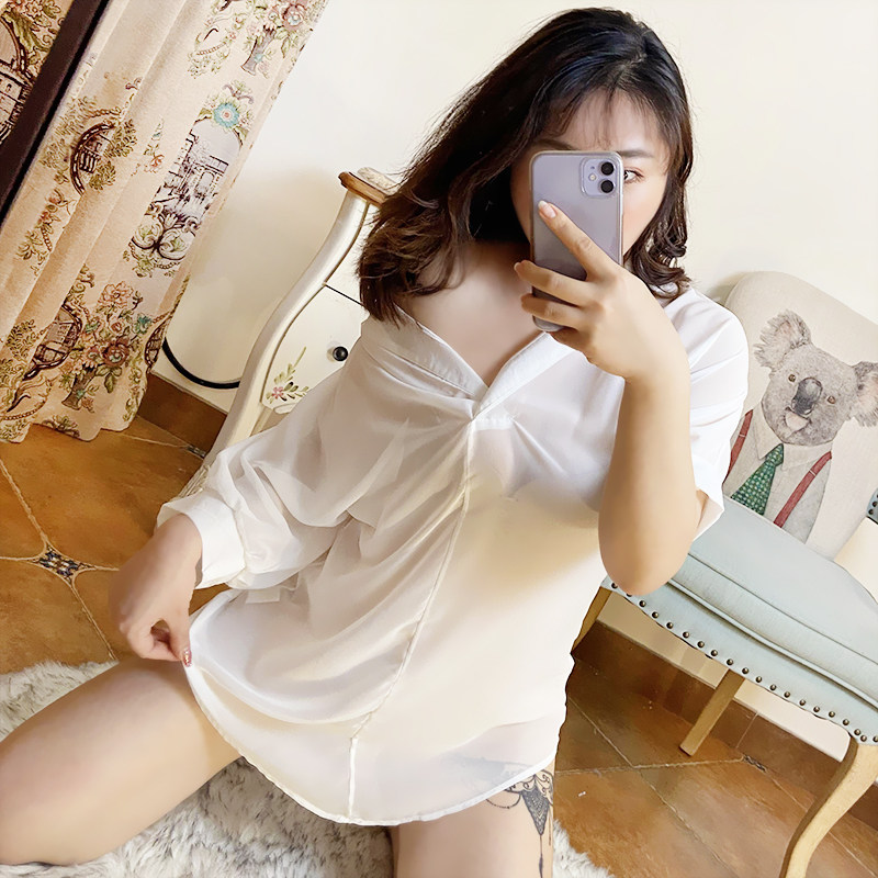 Love Lingerie Transparency White Shirt Passion Suit Snowspun Shirt Large Size Size Fat Mm Pick Up Pyjamas Woman Feel Bed