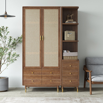 Nordic Rattan Wardrobe Brief Small Household Type Home White Wax Wood Day Style Bedroom Light Lavish Modern Solid Wood Containing Wardrobe