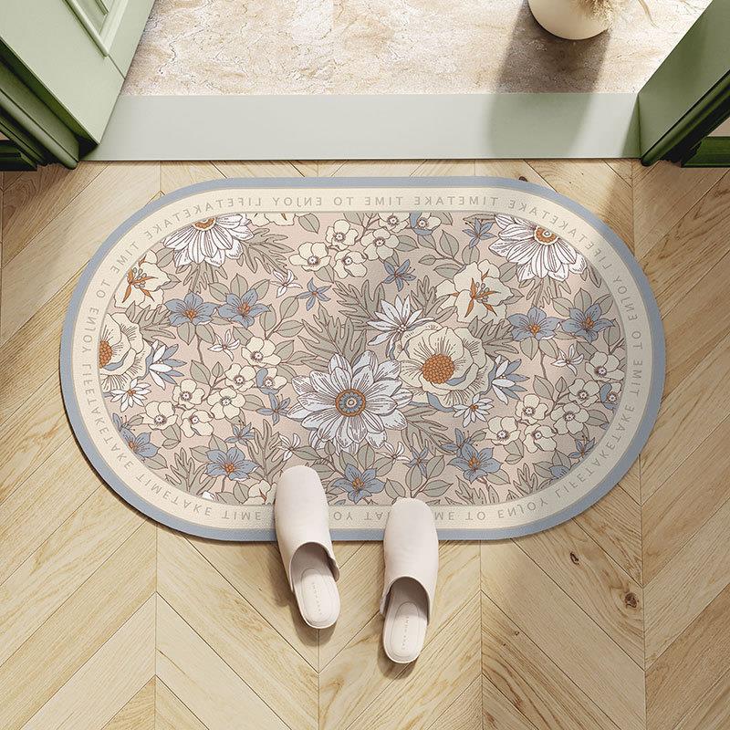 New Style Simple Pastoral Style Bathroom Absorbent Quick-Dry Mat, Non-Slip and Stain-Resistant Tech Fabric Floor Mat, Easy to Clean