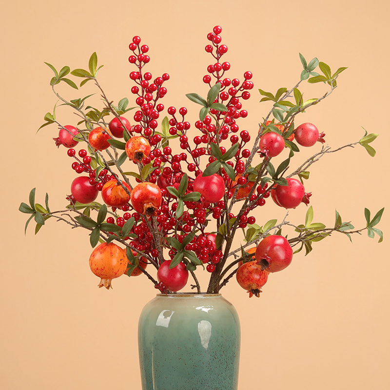 China Wind Emulation Pomegranate Fruit Pendulum Pieces Golden Classic Fruit Branches Fake Flower Living-room Decoration Xuanguan Flower Branches Fruits Flower Branches