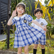 Primary school childrens class clothes Summer children Plaid Inn Wind school suit Kindergarten Garden Clothes Summer Graduation Clothing Cotton