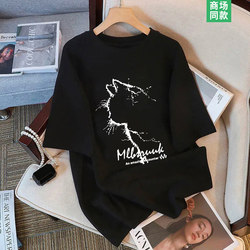 【Olet Special】Black Short-Sleeve T-Shirt for Women, Summer 2025 New Style, Loose Fit, Versatile, Slimming Effect, Half-Sleeve Tee