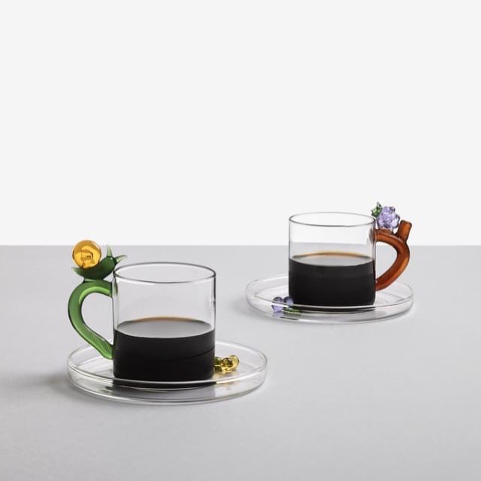 Spot Italian ICHENDORF glass coffee cup and saucer fruit flower decoration small capacity