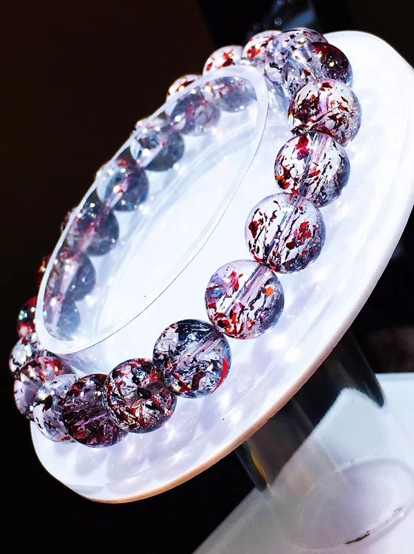 Collectible Grade Natural Super Seven Crystal Poison Lily Single Circle Bracelet Three-Round Purple Quartz Crystal Bracelet Fashionable