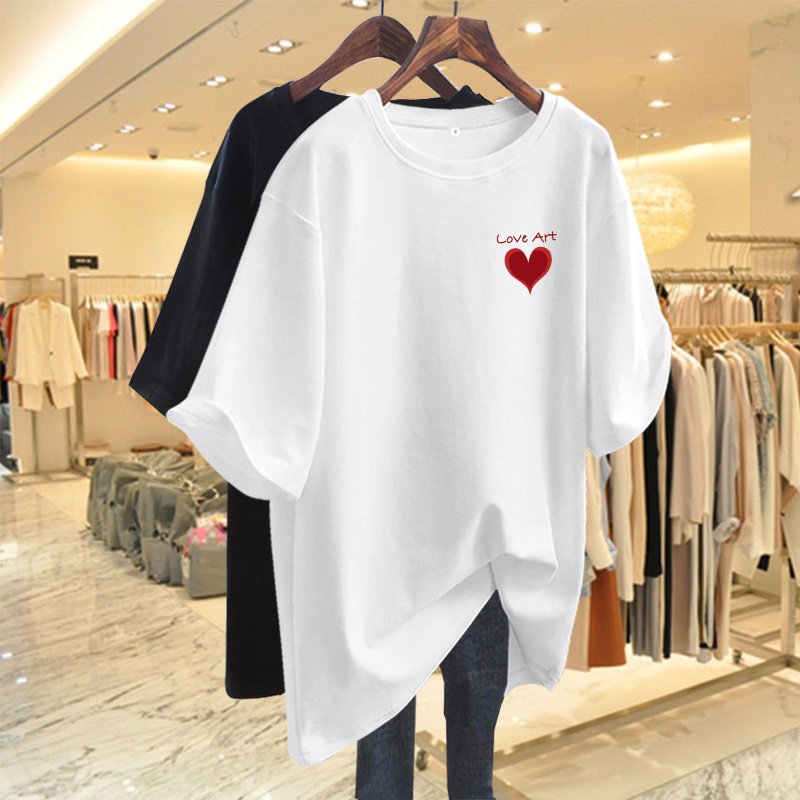 White Loose-Fitting Pure Cotton Niche Heart Short-Sleeve T-Shirt for Women, 2026 Spring/Summer New European Style Oversized Unique Top ins