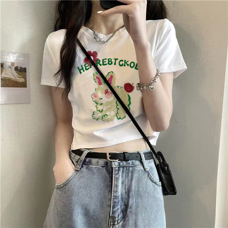 White Pure Cotton Short Slim-Fit Year of the Rabbit Short-Sleeve T-Shirt for Women 2026 Early Spring New European Style Top Base Shirt ins Trendy