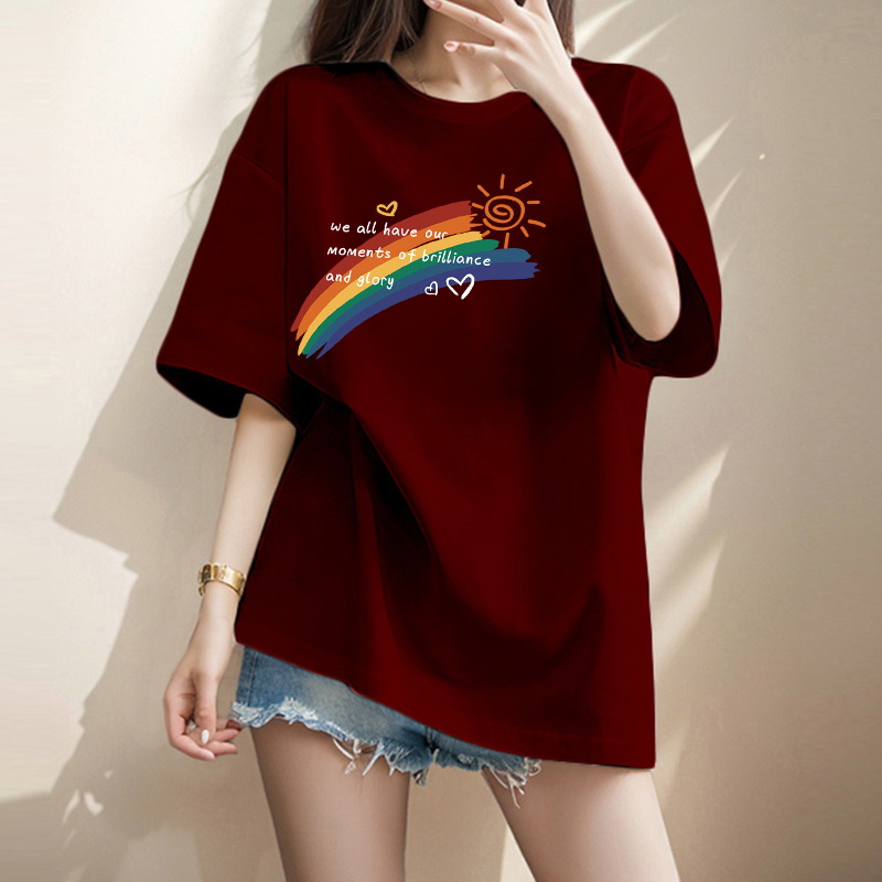 2026 New Style Pure Cotton Mid-Length Regular Shoulder Round Neck Short-Sleeve T-Shirt for Women, European Style, Oversized, Loose, Slimming Top ins