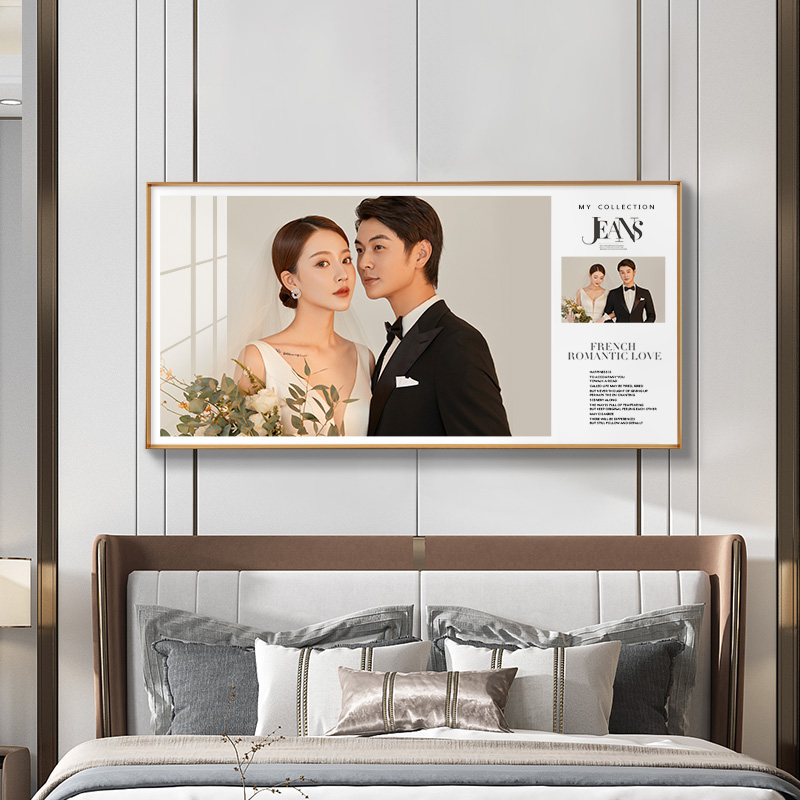 Custom crystal wedding photo frame hanging wall wash photo made into photo frame living room large size wedding photo metal narrow side