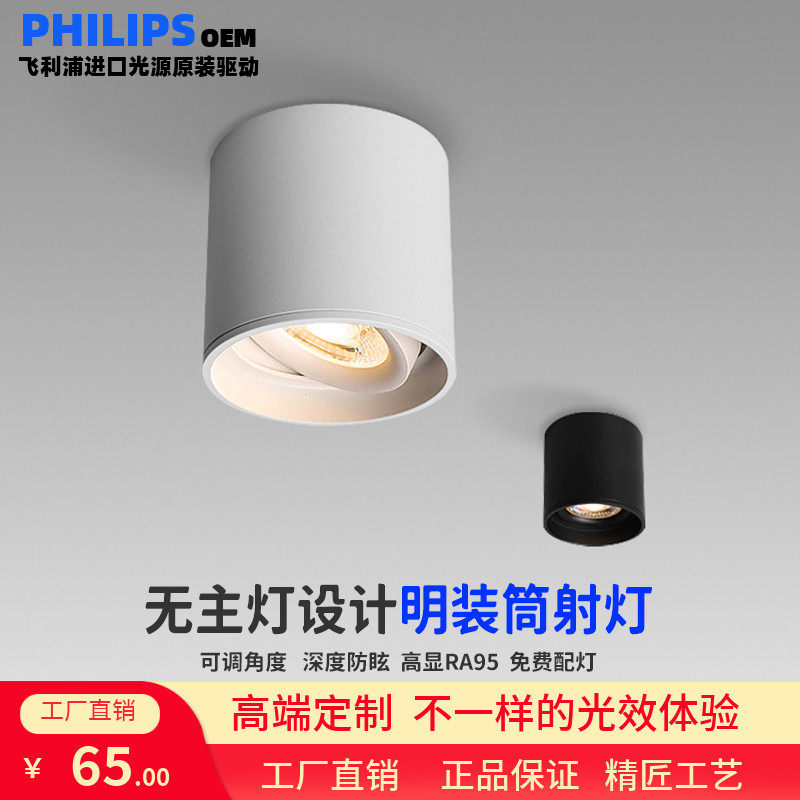 Philips chip surface mounted spotlight living room dining room no main light lighting anti-glare downlight high color rendering eye protection wall washer light