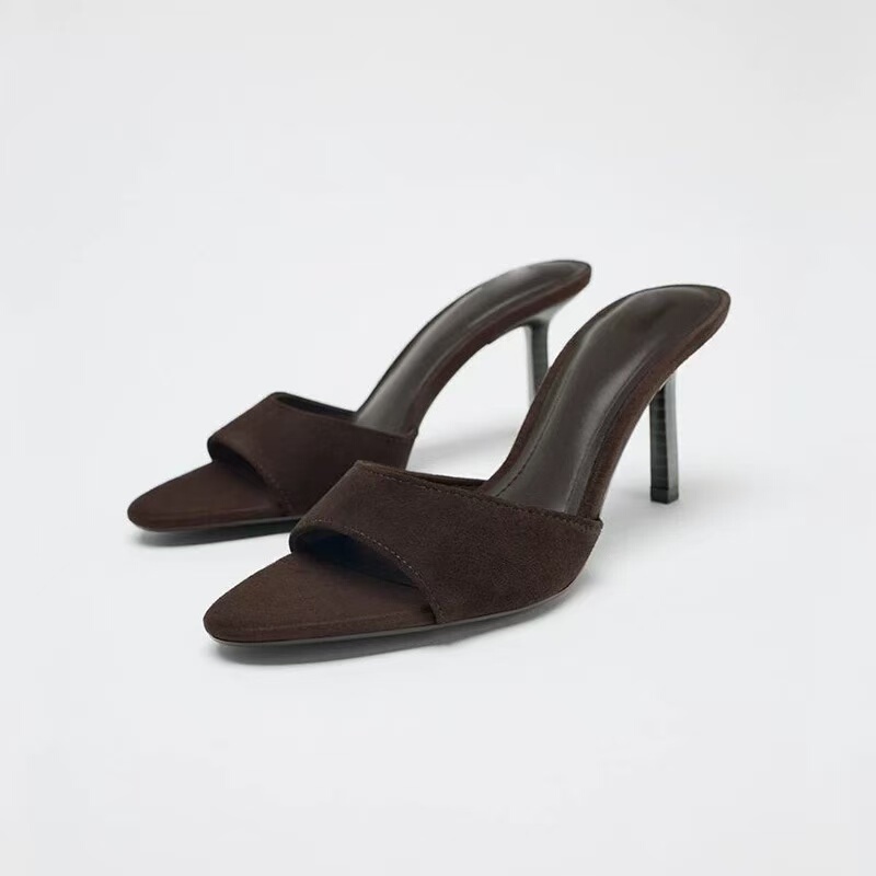 Zr2026 Spring/Summer New Women's Shoes Suede Mule Style Stiletto Heel Sandals 3317710 700