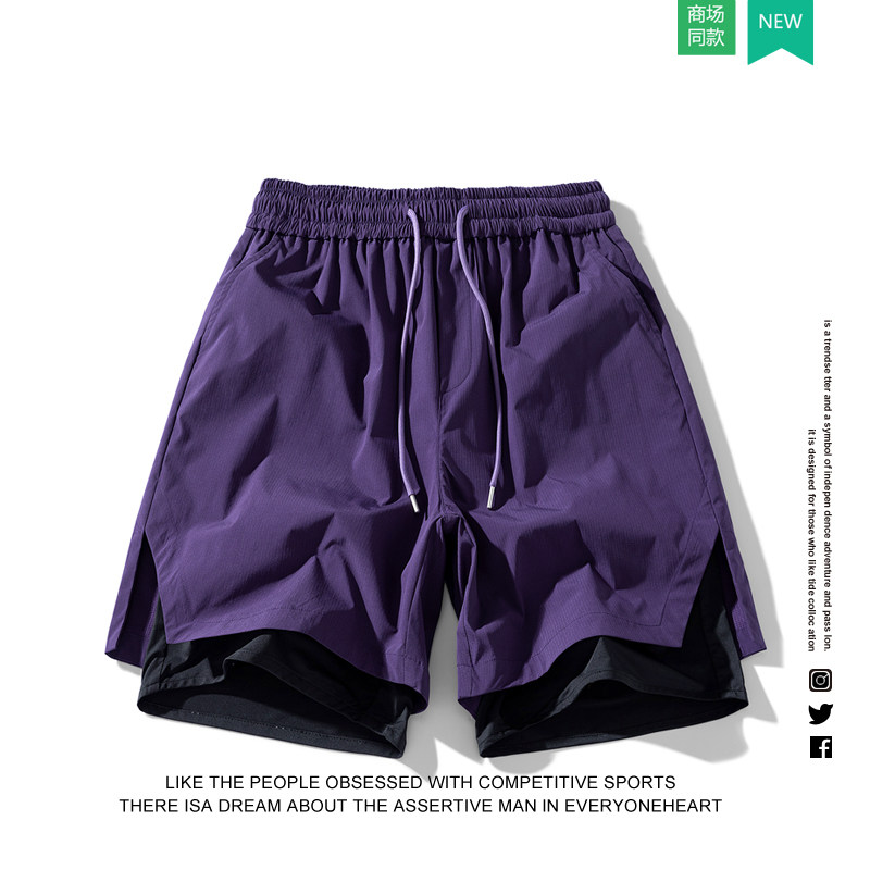 Американские спортивные шорты из искусственной кожи, состоящие из двух частей, мужские летние и женские новые спортивные быстросохнущие брюки для бега, стрейч, баскетбола, фитнеса, пятиточечные брюки