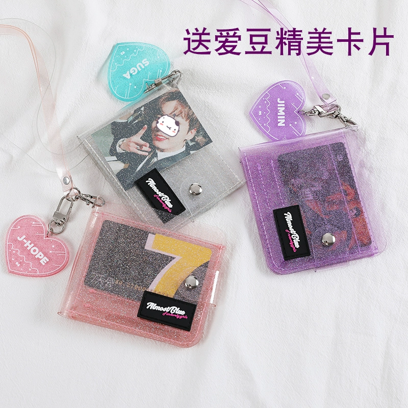 Blingbling Cô gái Hàn Quốc Ví trái tim Bungee Sinh viên Treo cổ Chủ thẻ Campus Ins Idol Change Card Case - Chủ thẻ