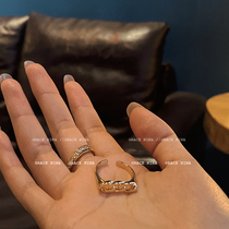 High color-preserving flat-angle chain electroplated real gold opening ring adjustable light luxury style fashion ring ins Wind niche