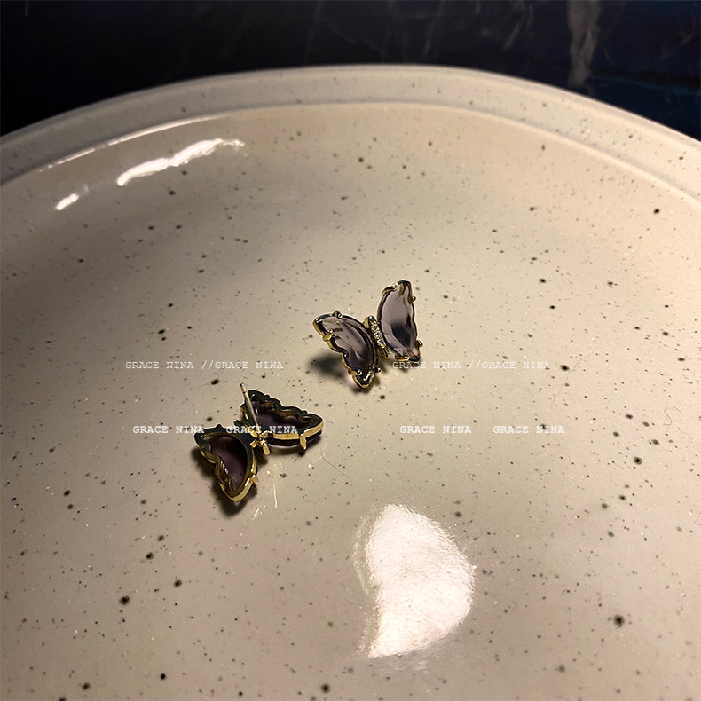 清透气质水晶蝴蝶耳钉2022年新款耳环详情8