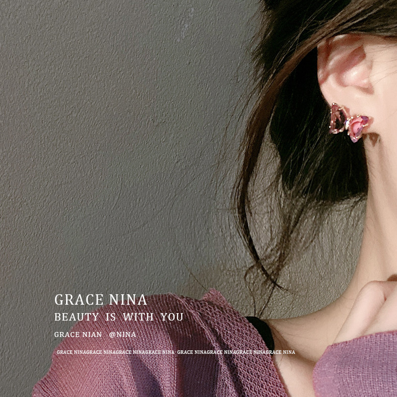 清透气质水晶蝴蝶耳钉2022年新款耳环详情5