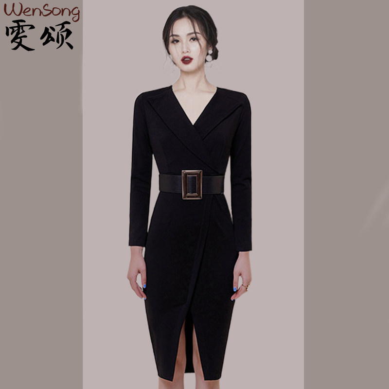 Early autumn temperament celebrity goddess Fan dress 2022 autumn new style Western style slim and thin slit skirt women's clothing