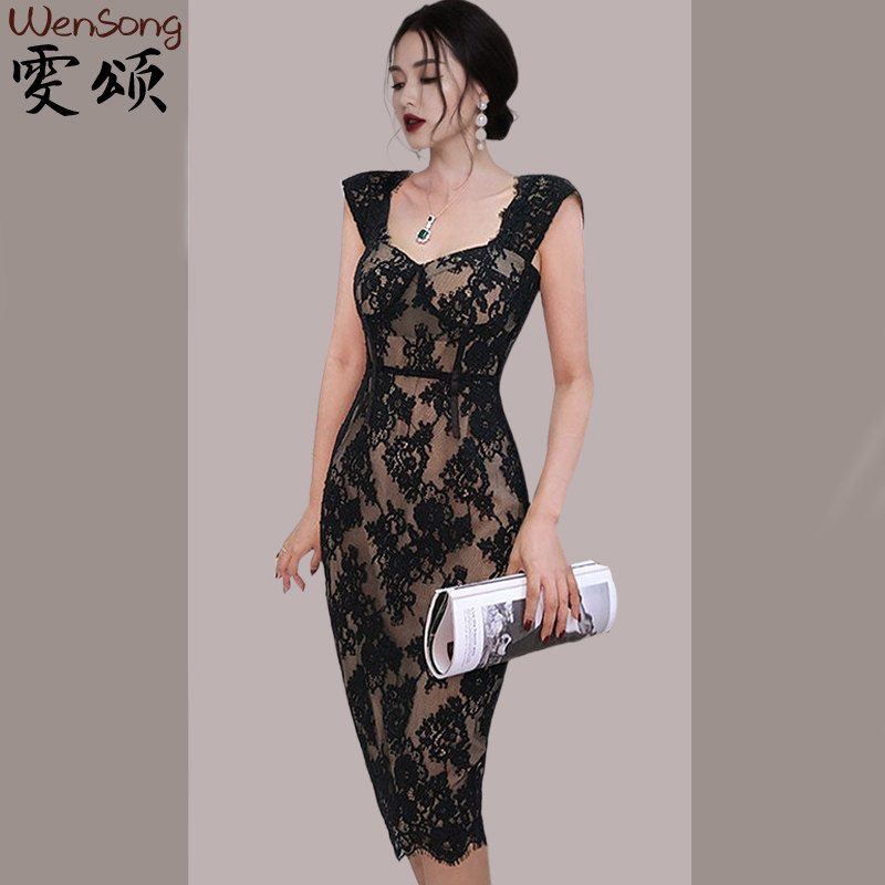 Temperament high-end sexy lace dress women's 2022 summer new style Western style slim slimming skirt