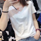 Large size V-neck letter loose bottoming shirt short sleeves