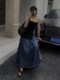 High-end, elegant, high-waisted denim blue, retro-style lazy half-length skirt, niche design, tasseled raw edge skirt