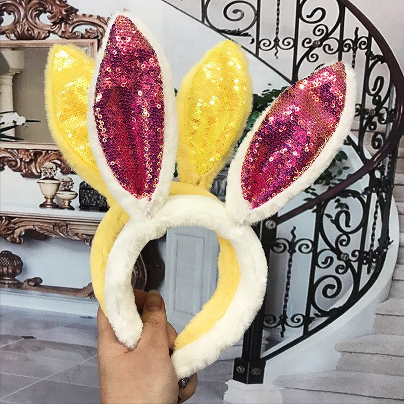 Plush Rabbit Ears Messed With Strange Wash Face Hair Cuffs Cute Headgear Wide Side Makeup Coated Face Film Hairpin Hair hair with headwear-Taobao