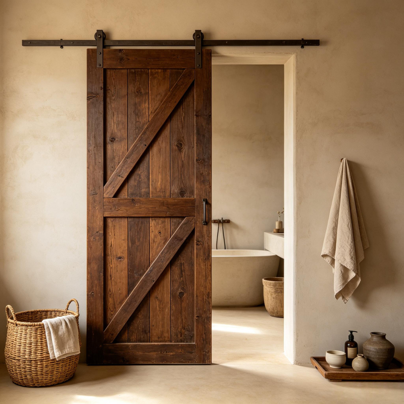 Wabi-Sabi Style Barn Door, Solid Wood Door with Guide Rails, Vintage Sliding Door, Study Room Wooden Door, Sliding Door, Guesthouse Partition Door