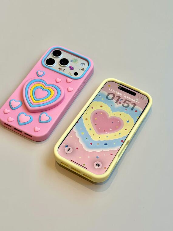 Layered Hearts Pastel Palette Stand Flip iPhone Case