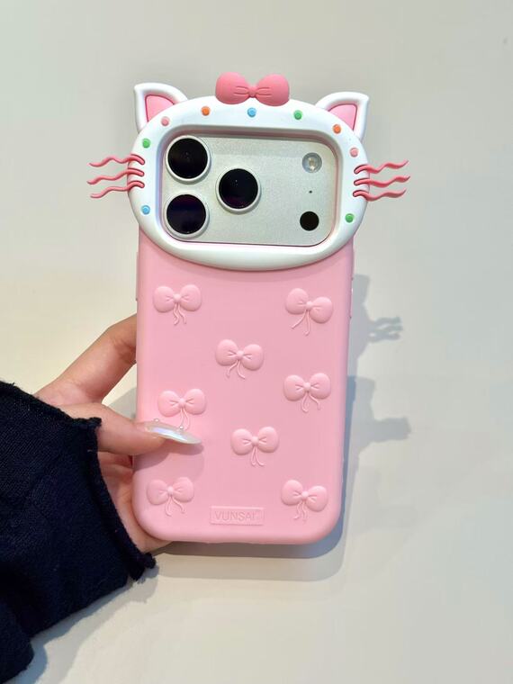 Sculpted Pink Bows Cat Cartoon iPhone Case