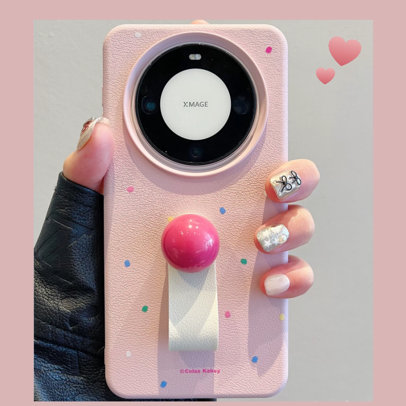 Ins Dopamine Colorful Polka Dot Case Suitable for Huawei Mate60Pro Phone Case Mate50E 3D Ball Ring Holder Mate40Pro Lychee Leather Texture Pura70Pro+ Soft Silicone Case for Women