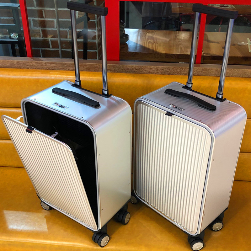 Yuemeng Front-Opening All-Aluminum Magnesium Alloy Carry-On Suitcase, Airplane Luggage, Women's 20-Inch 16-Side Opening Metal Trolley Case, Men's