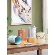 Desktop exquisite trash can with lid home office storage bucket bedroom living room paper basket trash and debris barrel shape