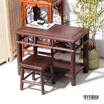 Chicken wing wood double-layer tea table simple low table living room mahogany dining table solid wood fish tank base log long table