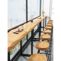 Solid wood bar table for home balcony wall narrow table simple long high table commercial milk tea shop bar table and chairs
