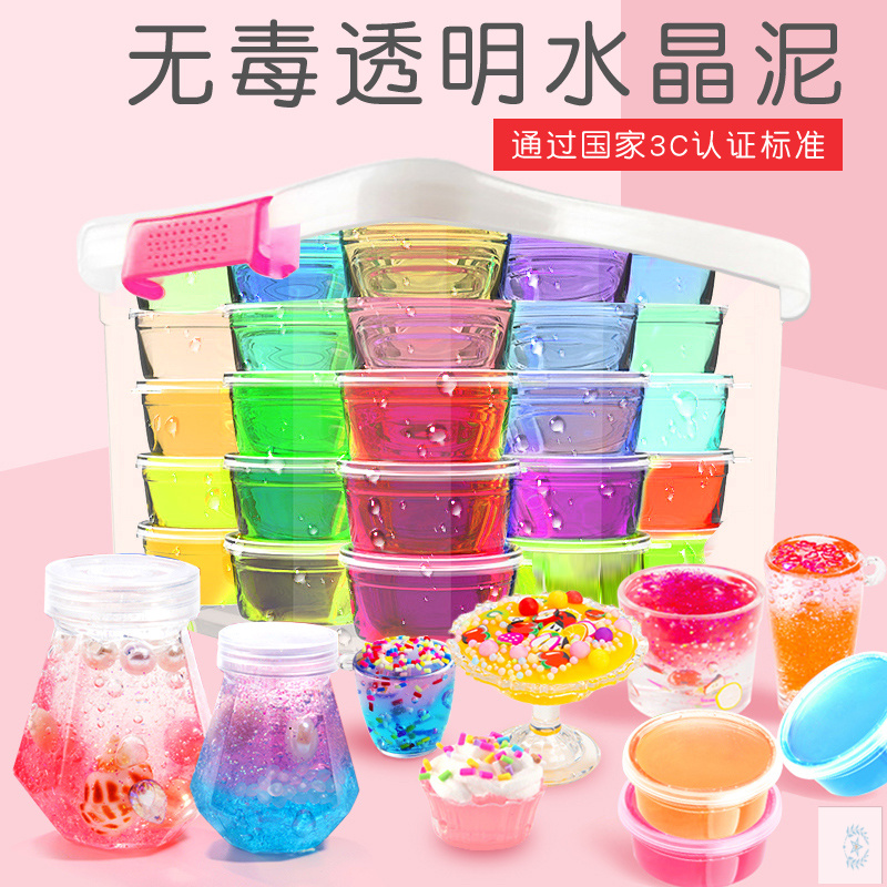 Crystal clay transparent safe non-stick hand 12 colors material color clay soft glue kids light clay princess