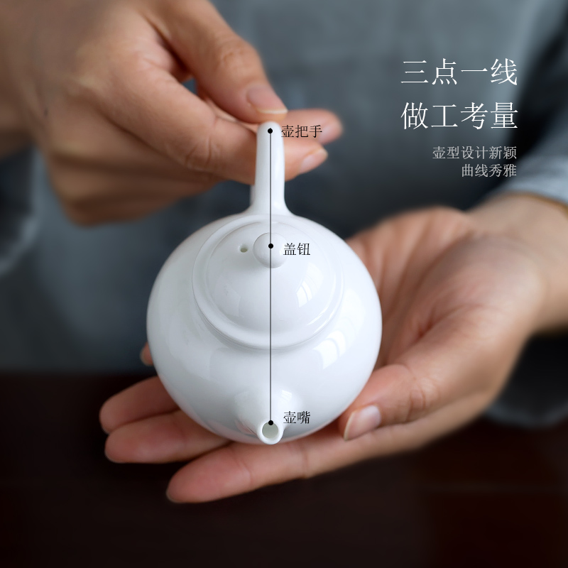 Jingdezhen up the fire which white porcelain teapot teacup with small capacity kungfu single pot of ceramic household contracted tea