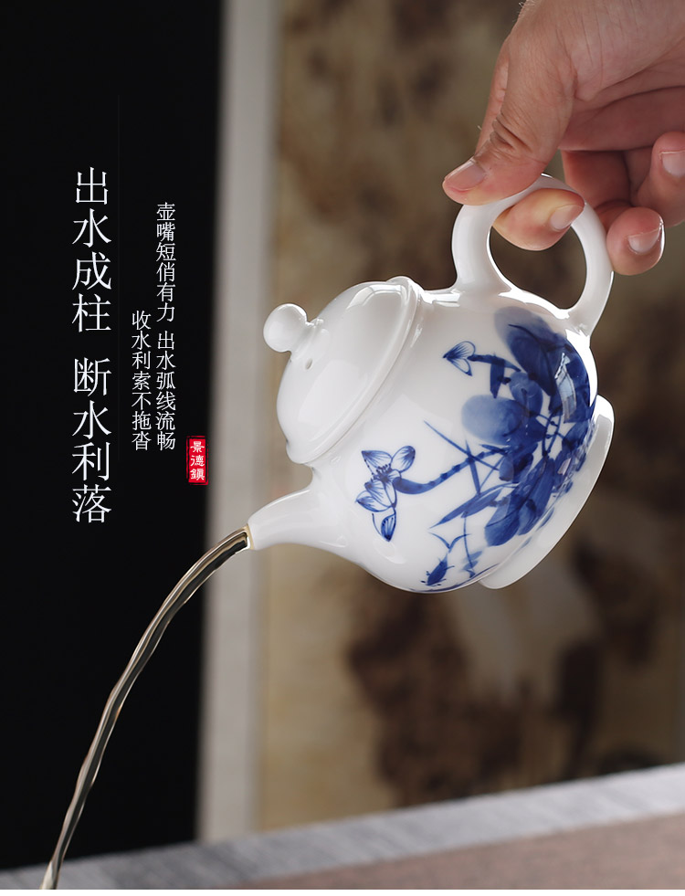 Jingdezhen blue and white porcelain tea set suit household tureen tea cup contracted kung fu tea set office of a complete set of living room