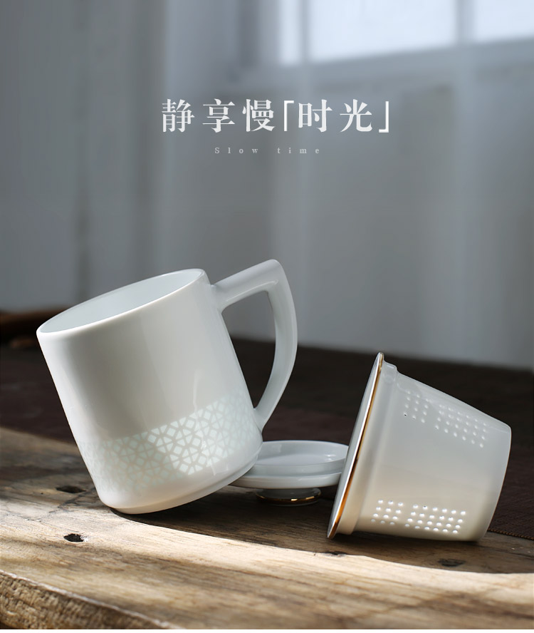 Jingdezhen up the fire which white porcelain office glass ceramic cups with cover filtration separation household commercial make tea cup