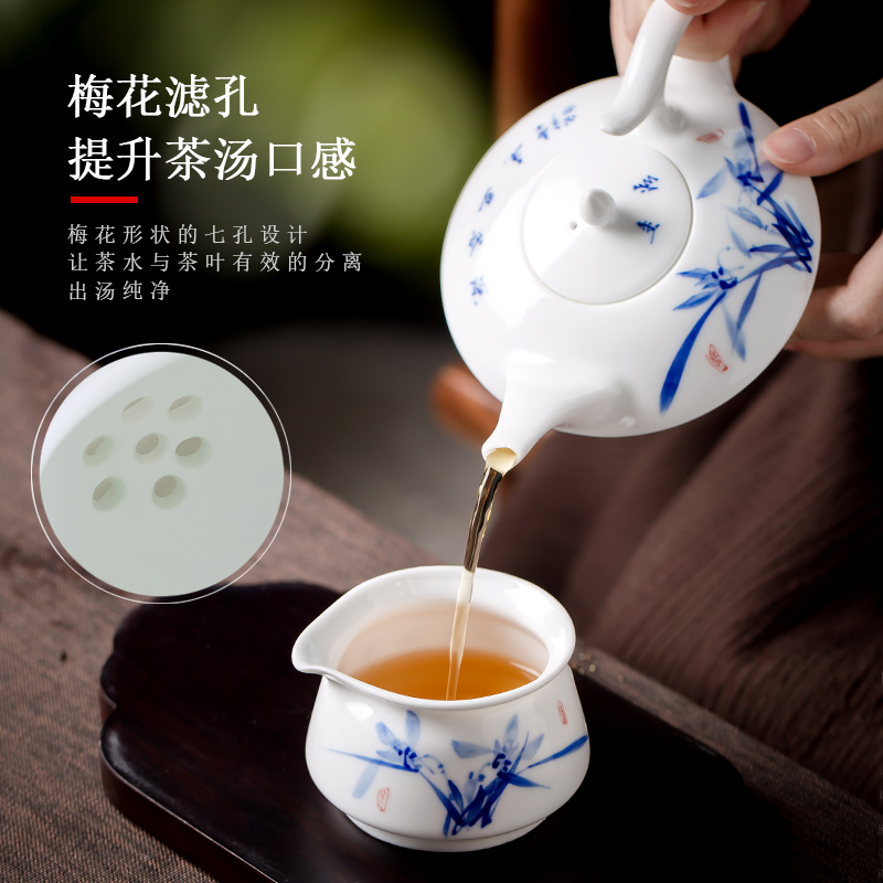 Jingdezhen up the fire which is blue and white porcelain teapot teacup kung fu suit six hand - made ceramic tea set office